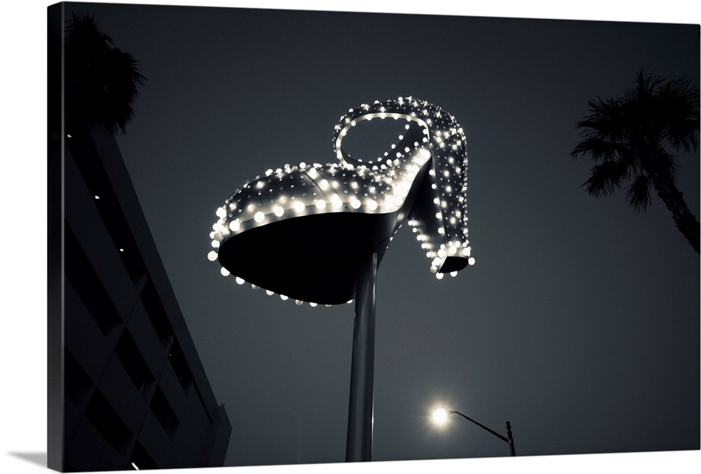 Low angle view of Ruby Slipper neon sign, Fremont Street, Las Vegas, Nevada