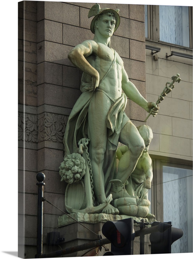 Low angle view of statue on a store, Nevsky Prospect, St. Petersburg, Russia