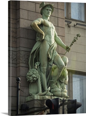 Low angle view of statue on a store, Nevsky Prospect, St. Petersburg, Russia