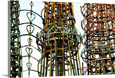 Low angle view of the Watts Tower, Watts, Los Angeles, California