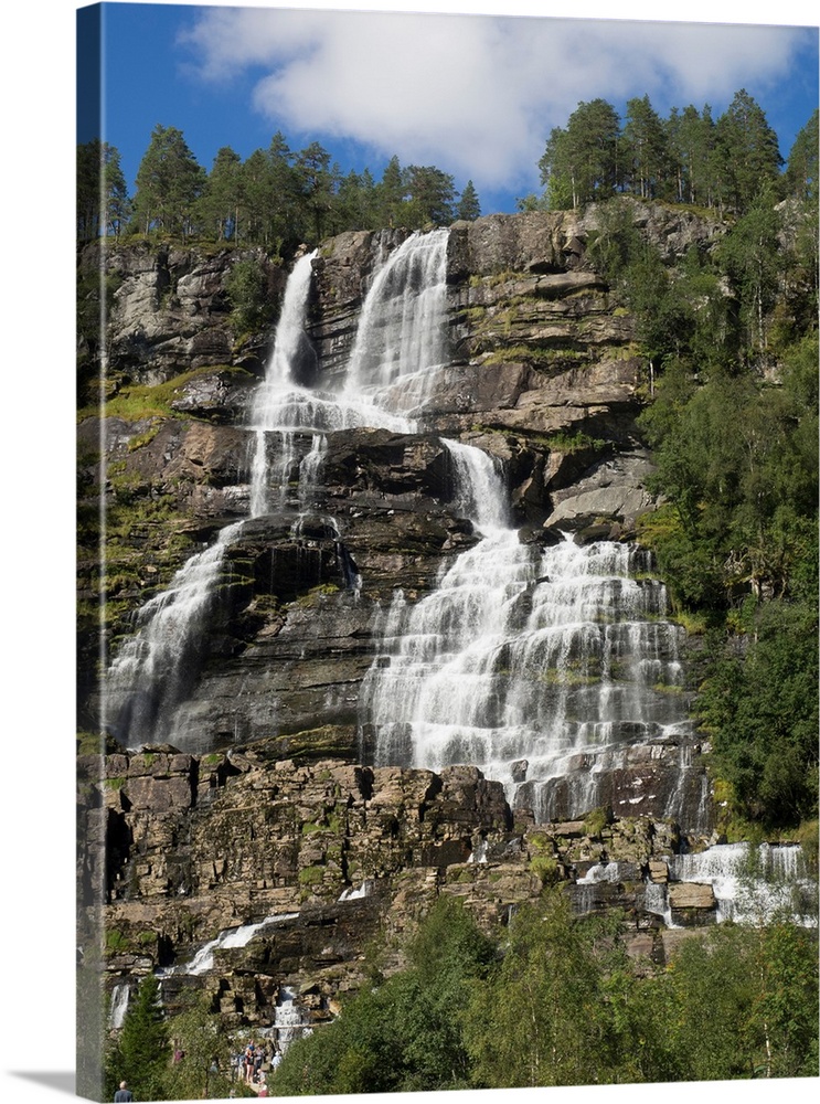 Low angle view of Tvindefossen Waterfall, Voss, Hordaland County, Norway