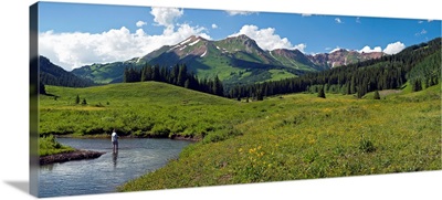 Man fly-fishing in Slate River, Crested Butte, Gunnison County, Colorado