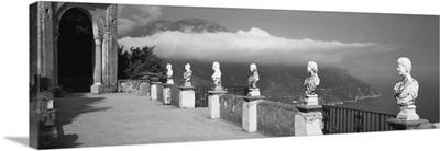 Marble busts along a walkway, Ravello, Amalfi Coast, Salerno, Campania, Italy