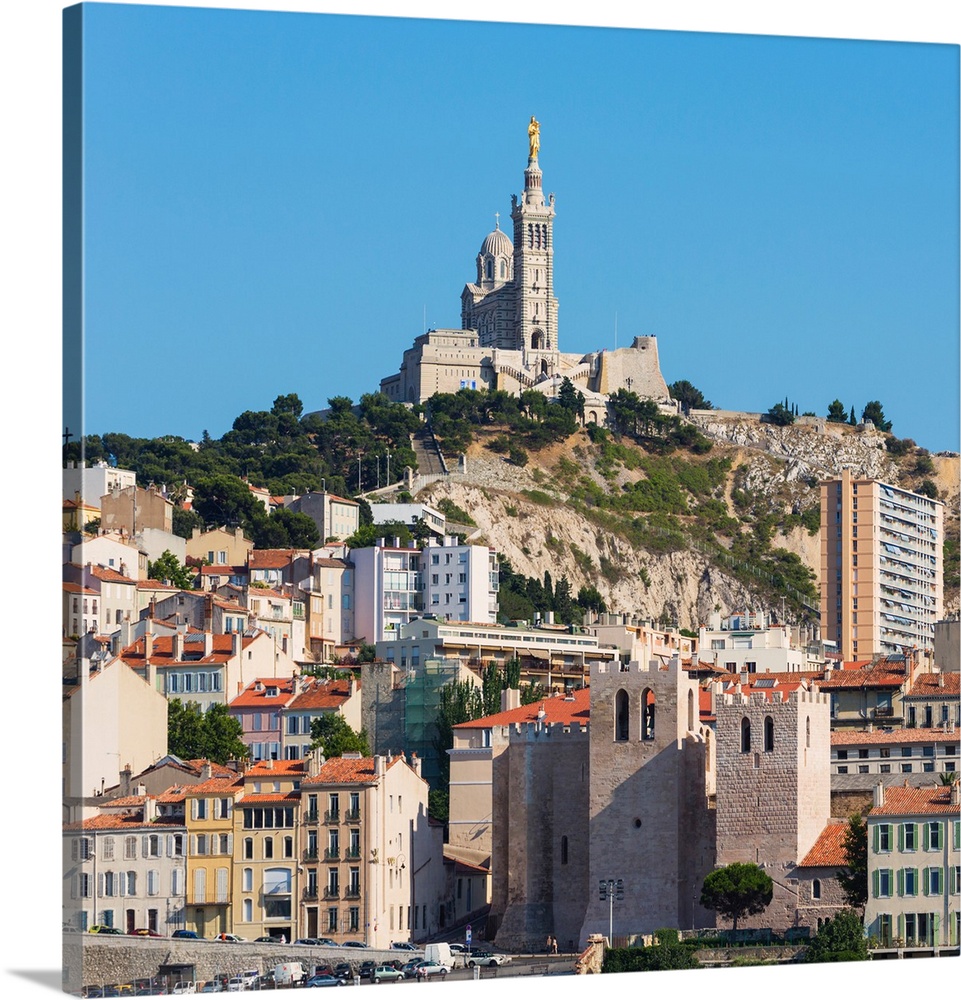 Marseille, Provence-Alpes-Cote d'Azur, France. The 19th cenury Neo-Byzantine Basilica of Notre-Dame de la Garde.