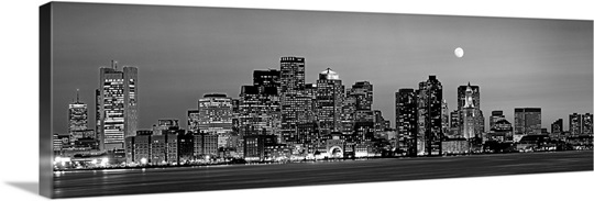 Massachusetts, Boston, Panoramic view of a city skyline at night (Black ...