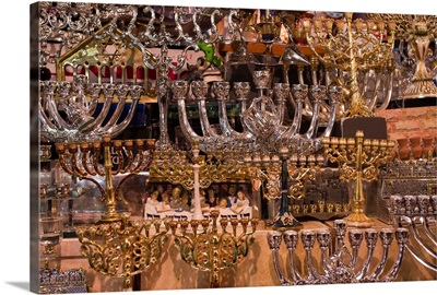 Menorahs for sale at a market stall, Jerusalem, Israel
