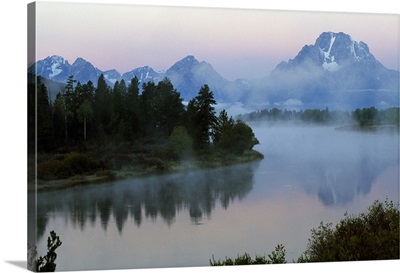 Mist over Oxbow Bend and Mount Moran, Grand Teton National Park, Wyoming