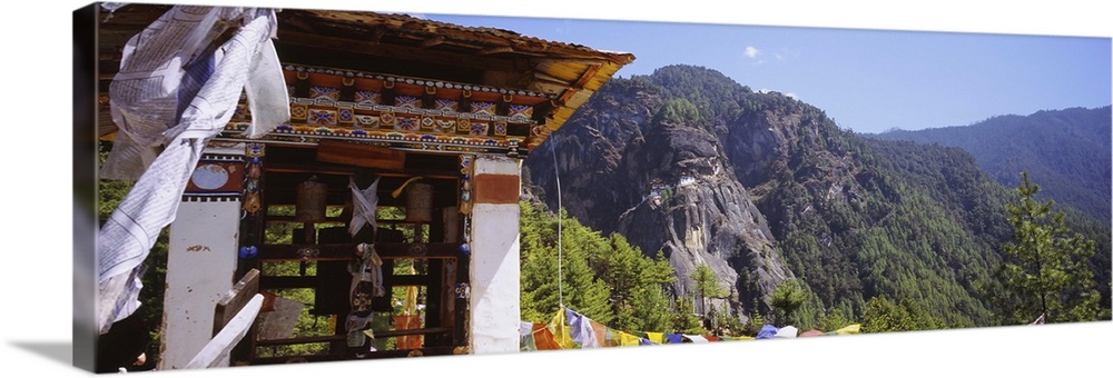 Monastery on a mountain with Taktshang in the background, Paro Valley, Bhutan