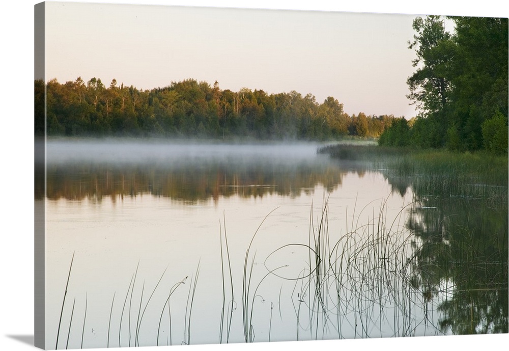 Morning mist over Mink River estuary, water reflection, Wisconsin