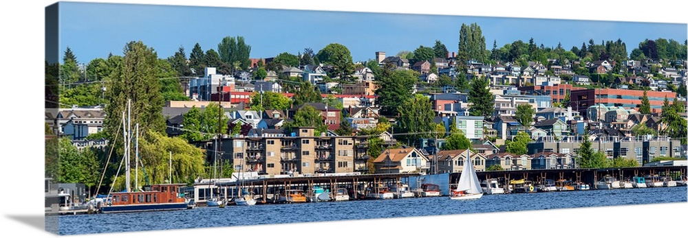 Motorboats along Lake Union, Seattle, King County, Washington State, USA