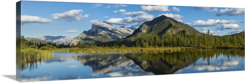 Mount Rundle and Sulphur Mountain reflecting in Vermilion Lake, Canada