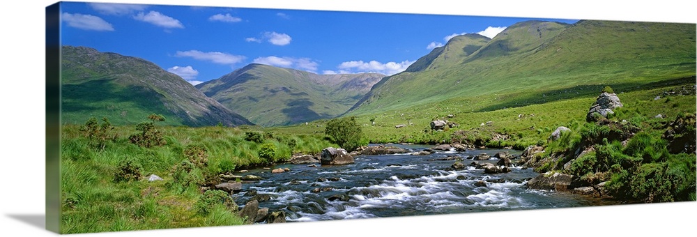 Mountain landscape with the River Coe, Glencoe Pass, Highland, Scotland