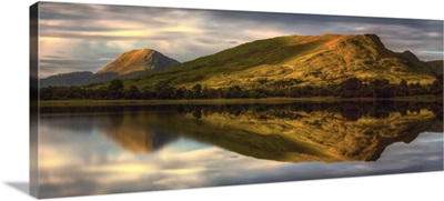 Mountain reflection in Loch Awe at sunset, Argyll and Bute, Scottish Highlands, Scotland