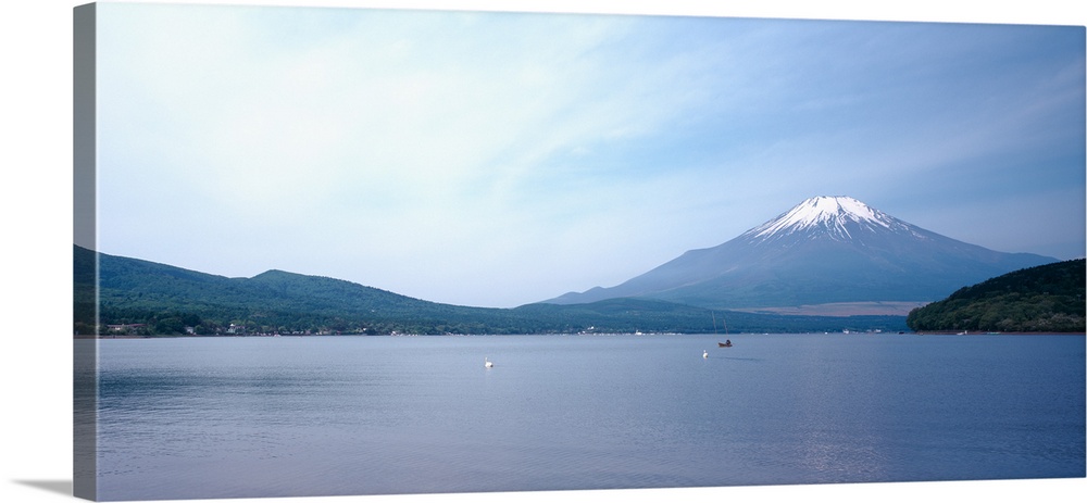 Mountains near a lake, Mt Fuji, Yamanaka Lake, Yamanashi Prefecture, Chubu Region, Japan