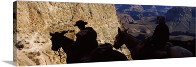 Mule riders and hikers on the trail, South Kaibab Trail, Grand Canyon National Park, Arizona,