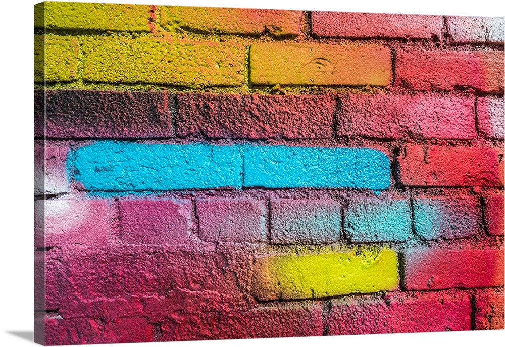 Multi-colored brick wall.