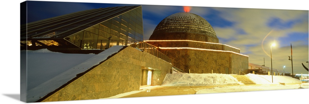 Museum lit up at dusk, Adler Planetarium, Chicago, Illinois