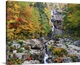 image thumbnail of Photograph of waterfall surrounded by rocky terrain and a fall forest.