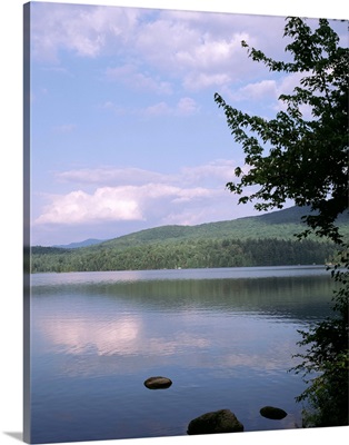 New York, Adirondack State Park, Adirondack Mountains, Reflection of clouds in Franklin Falls pond