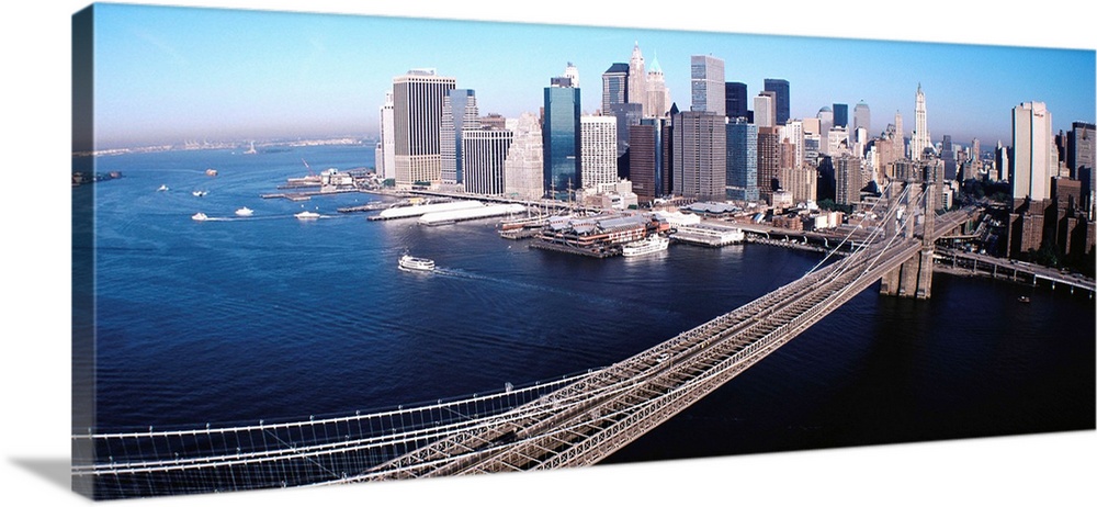 New York, Lower Manhattan, Aerial view of Brooklyn Bridge
