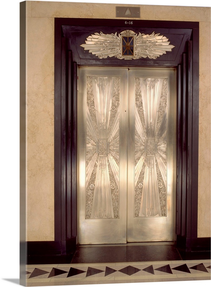 Nickel metalwork art deco elevator doors, Two North Riverside Plaza