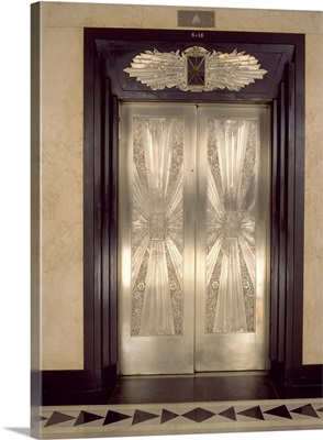 Nickel metalwork art deco elevator doors, Two North Riverside Plaza, Chicago, Illinois