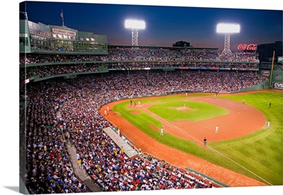 Night baseball game at historic Fenway Park, Boston Red Sox, Boston, MA