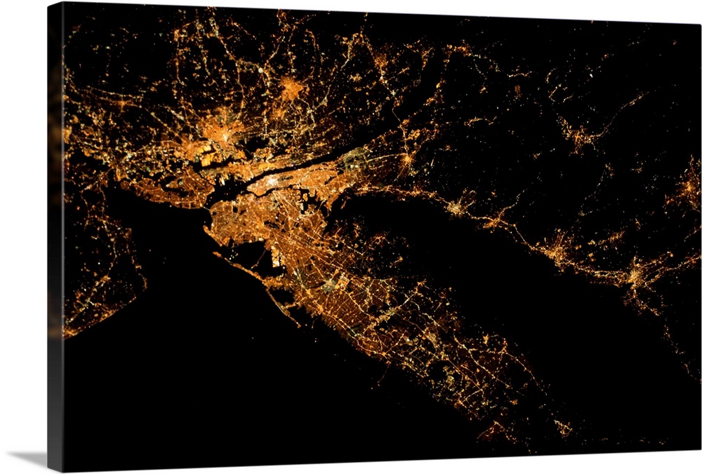 Night time satellite image of New York, USA