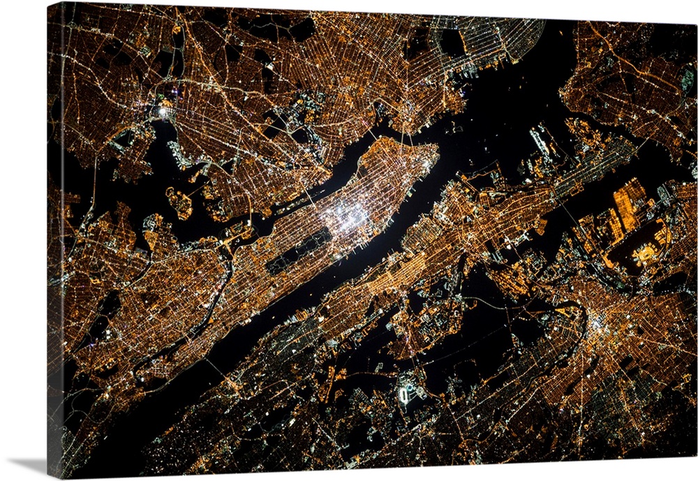 Night time satellite image of New York, USA