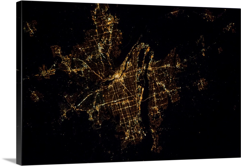 Night time satellite image of Portland, Oregon, USA