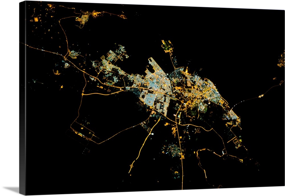 Night time satellite view of Dammam, Eastern Province, Saudi Arabia