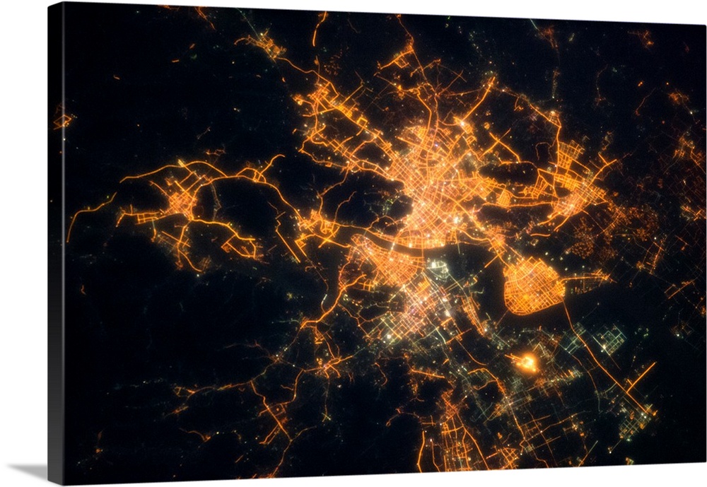 Night time satellite view of Hangzhou, China