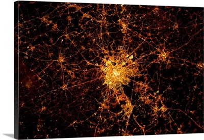 Night time satellite view of Paris, France