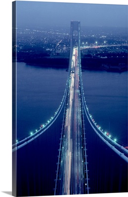 Night view of Verrazano-Narrows Bridge, New York City, New York State