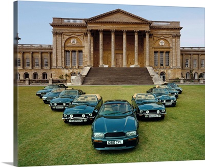 Nine 1990 Aston Martins in V-formation on the lawns of Stowe public school image thumbnail