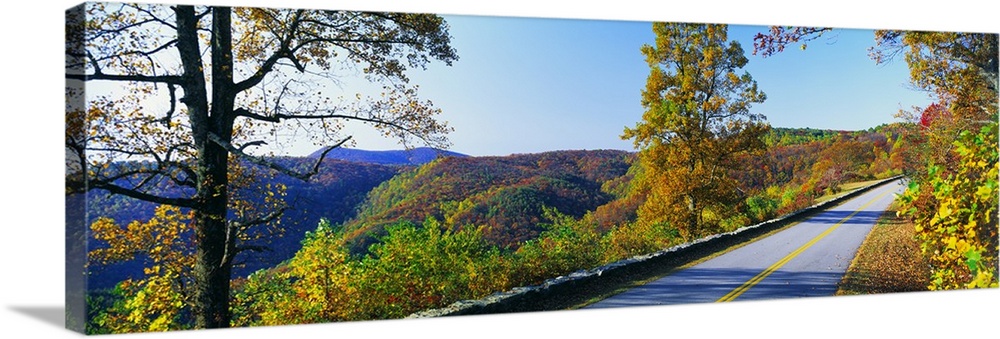 Panorama of the Blue Ridge Parkway, Blue Ridge Mountains and fall leaves of North Carolina.