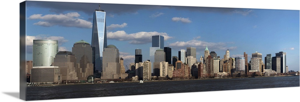 Panoramic view of New York City Skyline on water featuring One World Trade Center (1WTC), Freedom Tower, New York City, Ne...