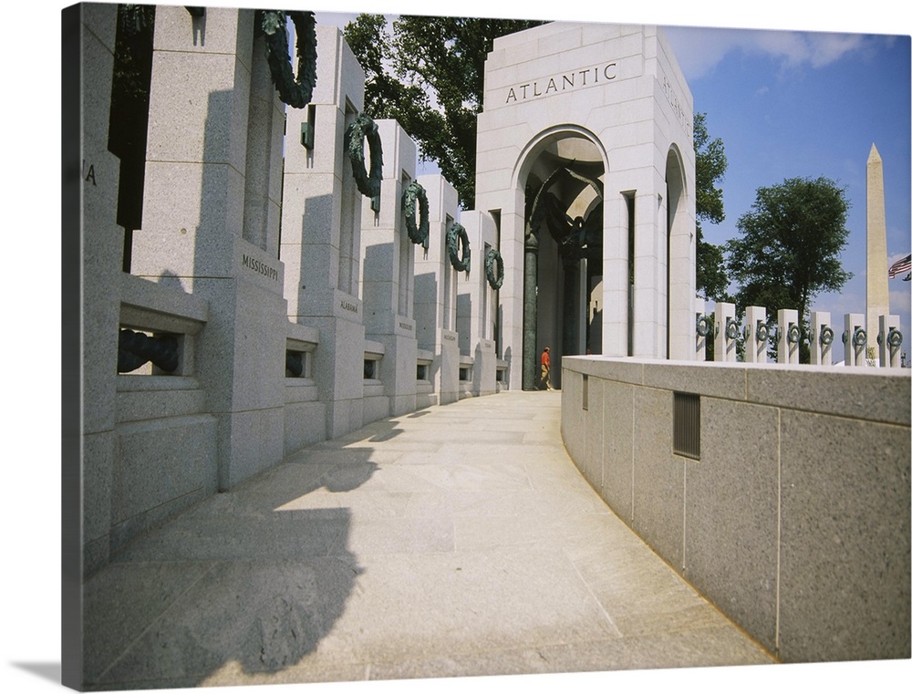 Obelisk in front of a war memorial, National World War II Memorial, Washington DC