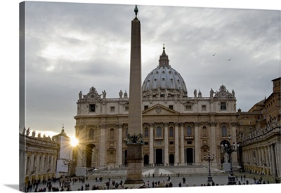 Obelisk in front of the St. Peter's Basilica at sunset, St. Peter's Square, Vatican City