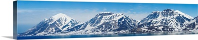 Ocean with a mountain range in the background, Bellsund, Spitsbergen, Svalbard Islands, Norway