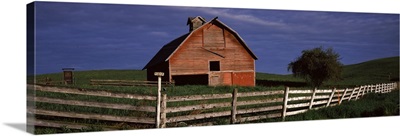 Old barn with a fence in a field, Palouse, Whitman County, Washington State,