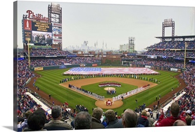 Opening Day Ceremony featuring large American Flag in Centerfield, Citizen Bank Park