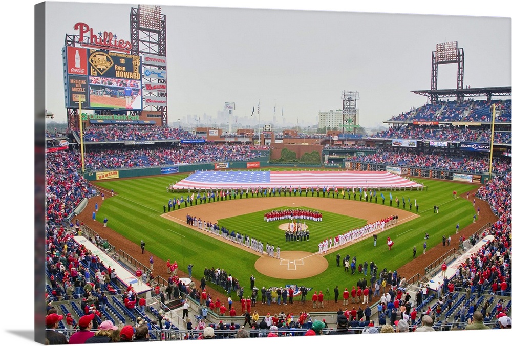Opening Day Ceremonies featuring gigantic American Flag in Centerfield on March 31, 2008, Citizen Bank Park where 44,553 a...
