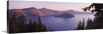 Oregon, Crater Lake, Aerial view of mountains around a lake