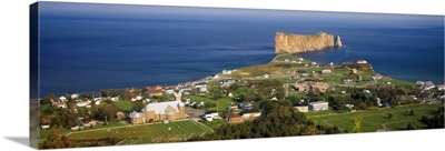 Overview of the town of Perce and Perce Rock