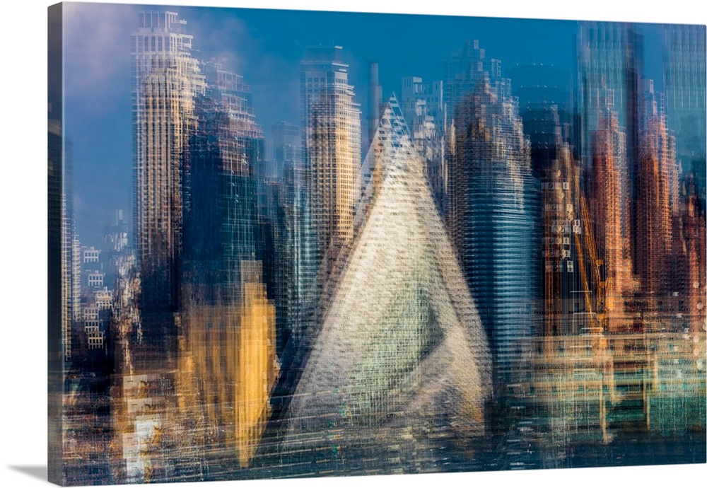 Painterly Impressionistic view of Midtown New York City Skyline - multiple exposures creates art view of Hell's Kitchen Py...