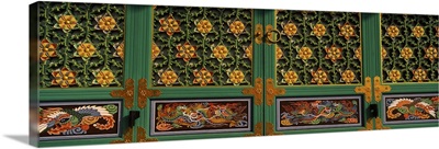 Paintings on the door of a Buddhist Haeinsa Temple, South Korea