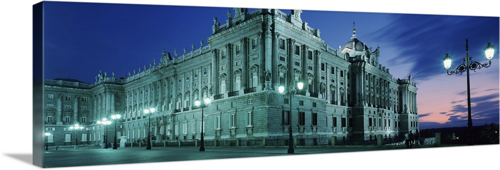 Palace lit up at dusk Royal Palace Madrid Spain