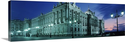 Palace lit up at dusk Royal Palace Madrid Spain