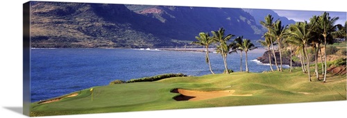 Palm trees at seaside, Kiele Course, Number 13, Kauai Lagoons Golf Club ...